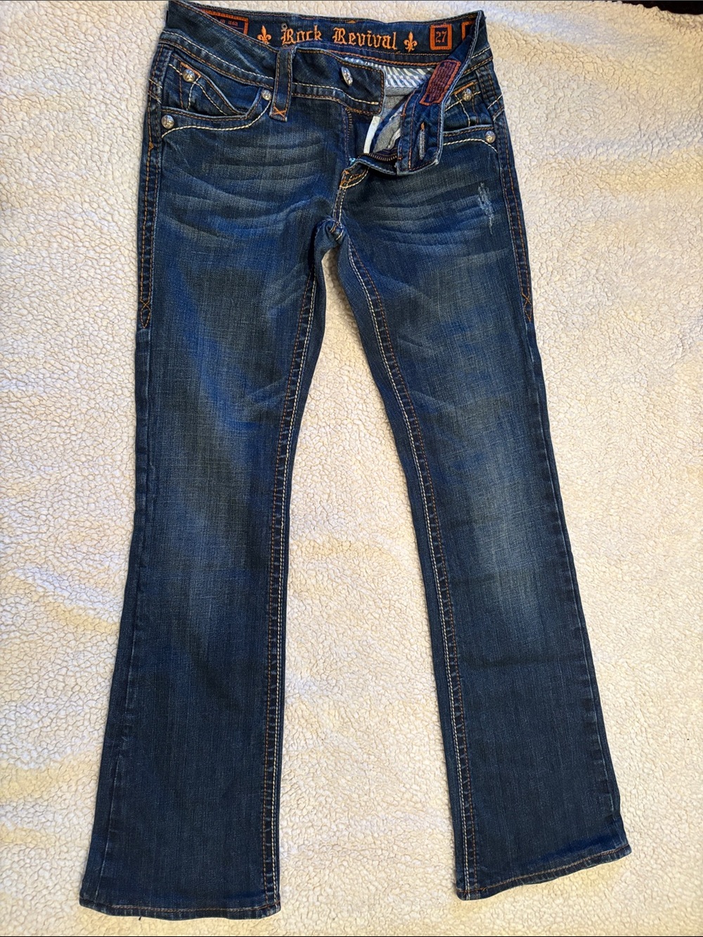 Rock Revival Women's Dark Blue Flare Jeans with Contrast Stitching